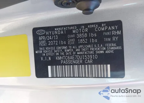 2013 Hyundai Veloster Turbo W/Black z USA, uszkodzony, nr VIN KMHTC6AE7DU153910